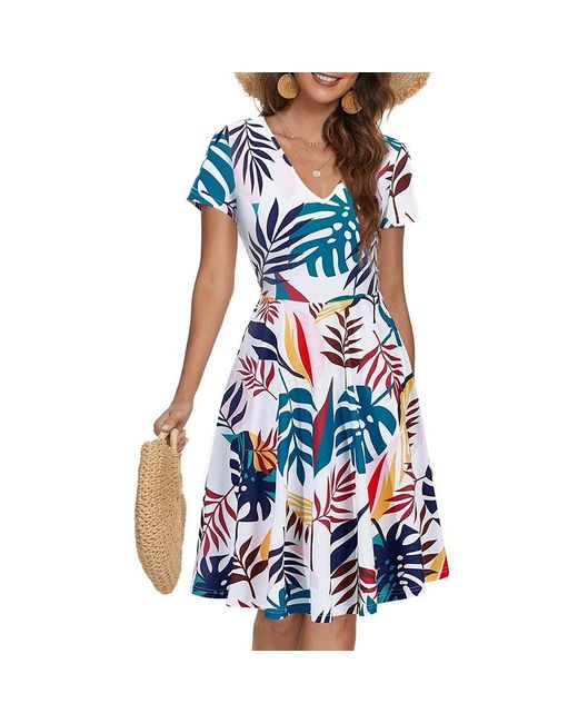 ArmadaDeals Summer V-Neck Short Sleeve Pocket Print Dress Style 8 M