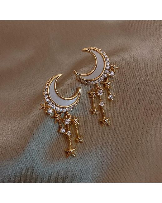 ArmadaDeals Shining Crystal Star Moon Cubic Zirconia Stud Earrings Tassel