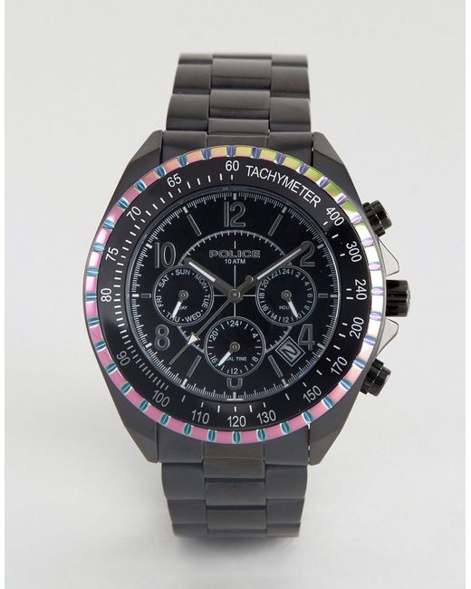 Police Watch Multi Functional Dial Watch With Rainbow Top Ring