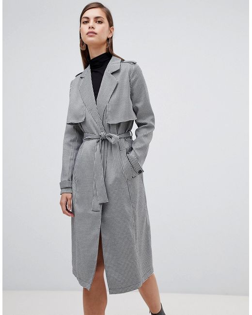 Unique21 dogstooth long line trench coat with belth