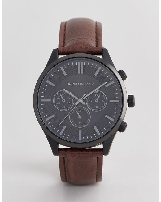 Asos Design watch with crocodile emboss strap and contrast black case