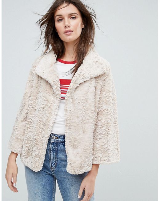 Jayley Curly Faux Fur Collared Cropped Jacket