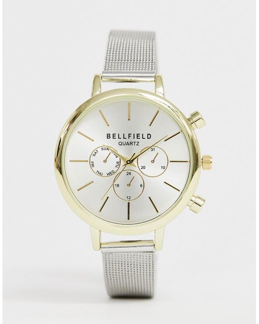 Bellfield ladies mesh chronograph watch with gold case
