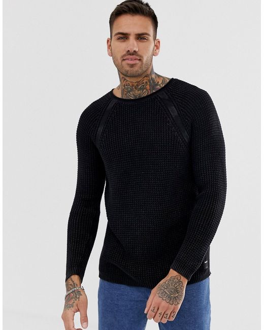 Replay muscle fit mesh sweater in