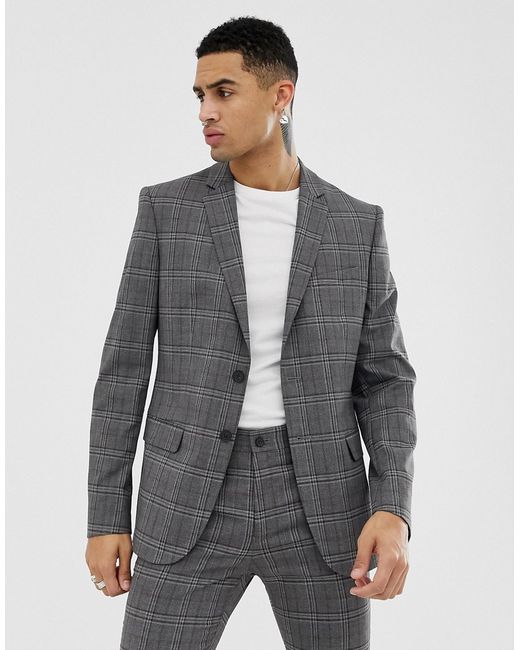 New Look skinny fit suit jacket in check