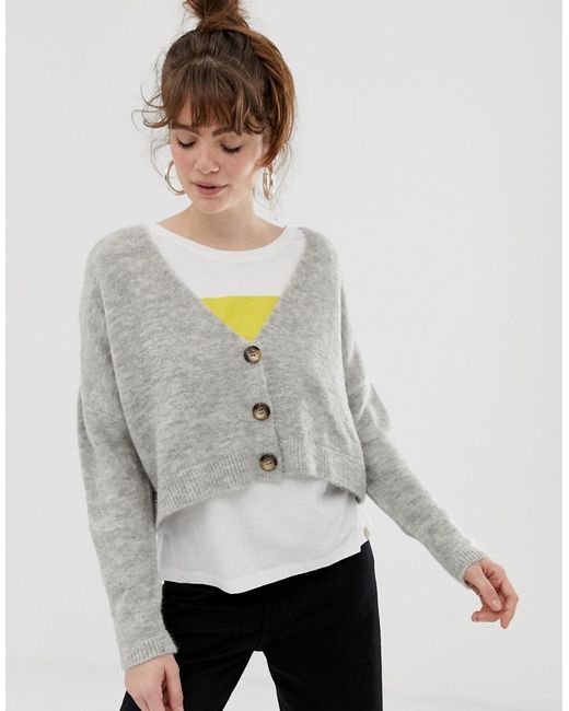 Pull & Bear cropped button detail cardigan in gray
