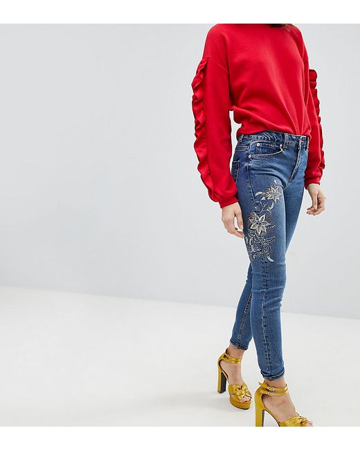 New Look Sasha Floral Embellished Skinny Jean