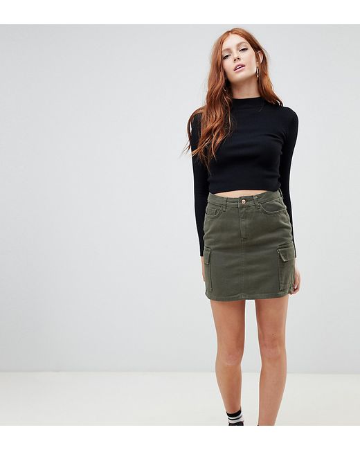 New Look denim utility skirt in khaki