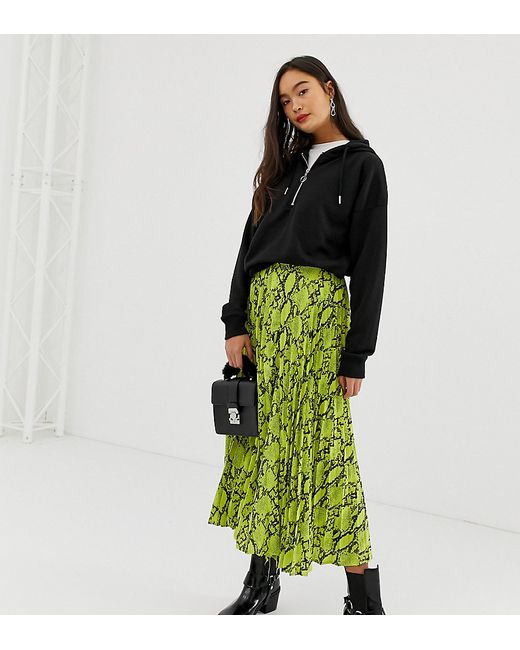 New Look pleated midi skirt in neon snake print