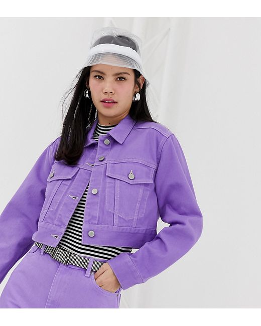 Monki cropped denim jacket with organic cotton in lilac two-piece