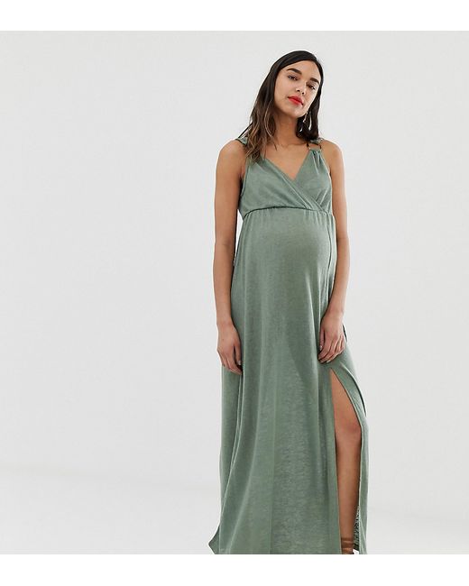 ASOS Maternity ASOS DESIGN Maternity exclusive wrap maxi dress with faux tortoiseshell ring
