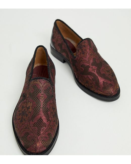 House of Hounds Wide Fit Styx loafers in plum broacade