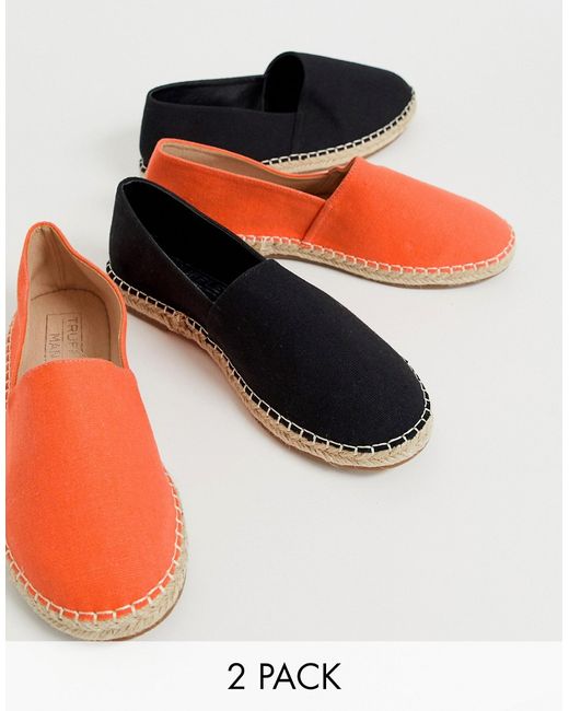 Truffle Collection two pack espadrilles in black and orange