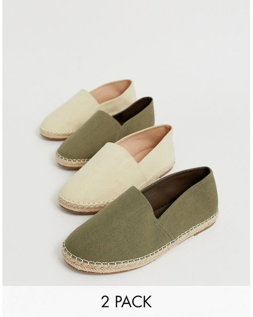 Truffle Collection two pack espadrilles in beige and khaki