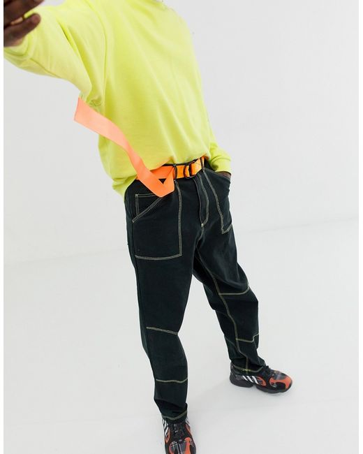 Asos Design slim long ended webbing belt in neon fluro orange