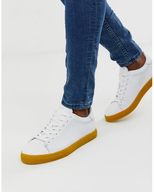 Selected Homme leather sneakers with contrast yellow sole