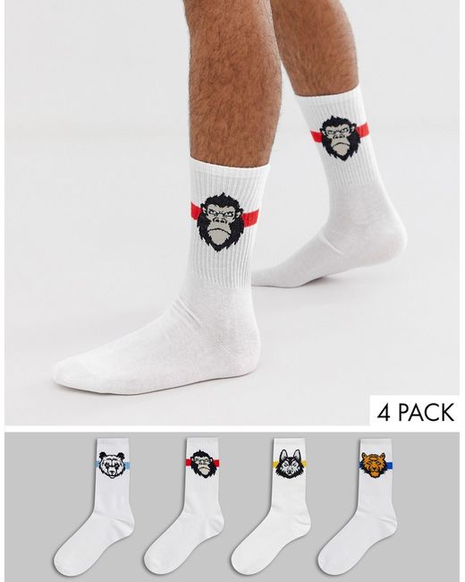 Jack & Jones 4 pack socks in stripe with animal motif