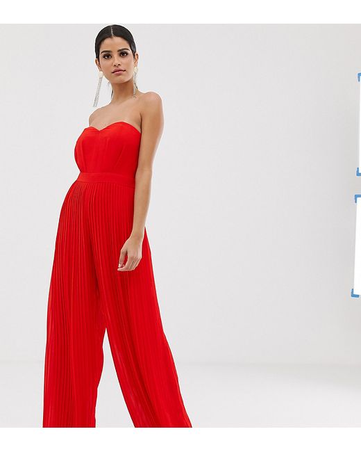TFNC Tall bandeau pleated wide leg jumpsuit in
