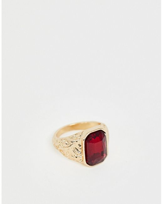 Chained & Able red stone signet ring in