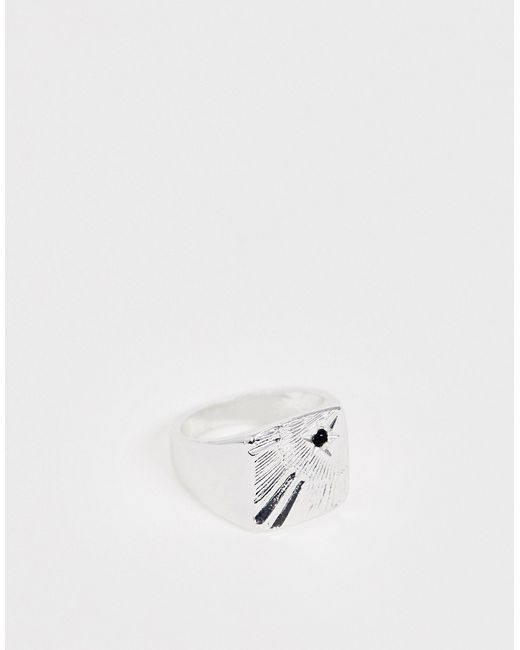 Chained & Able black stone square signet ring in silver