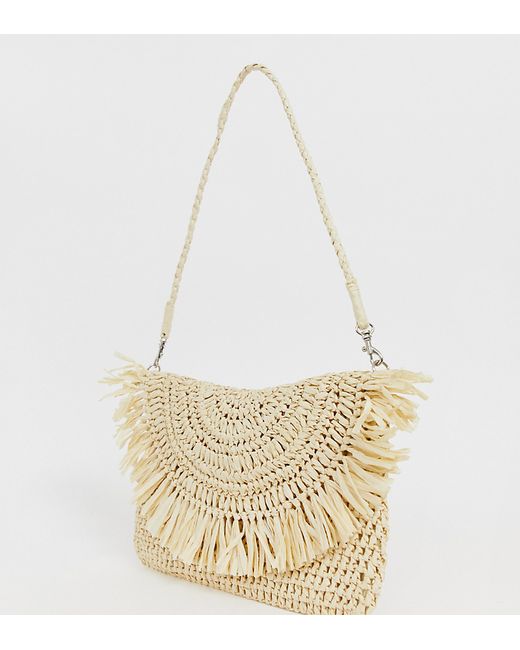 South Beach Exclusive frayed edge natural straw clutch bag with detachable