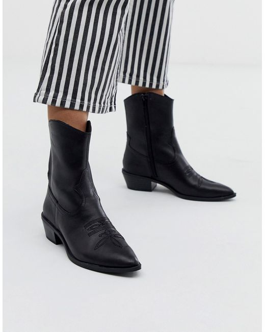 Bershka western leather ankle boot in