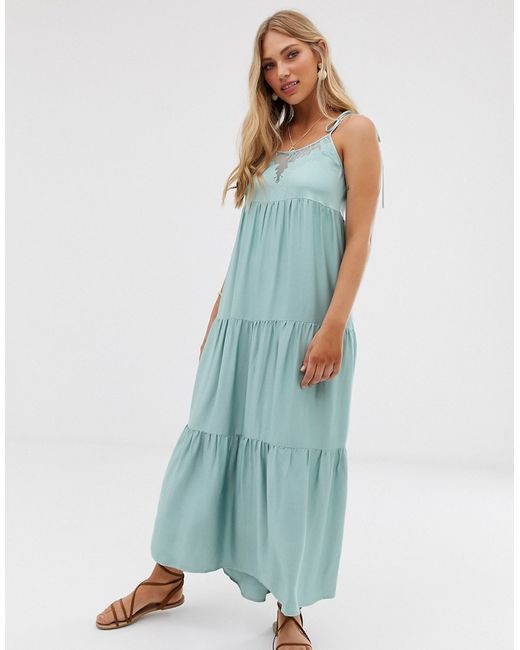 Stradivarius maxi dress with lace insert in