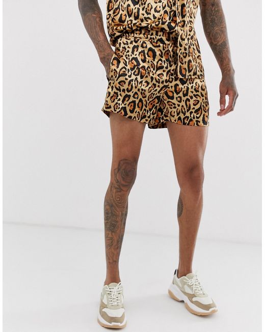 Urban Threads satin shorts in leopard print
