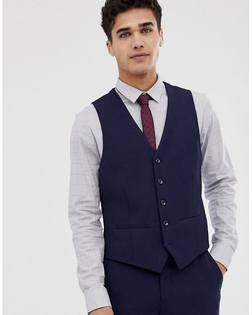 Moss Bros Moss London muscle fit suit vest in