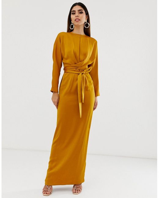 Asos Design maxi dress with batwing sleeve and wrap waist in