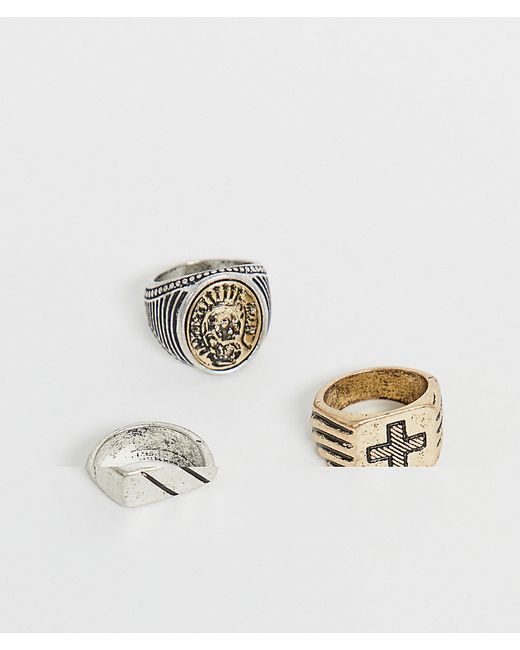 Bershka 3-pack rings in silver and gold