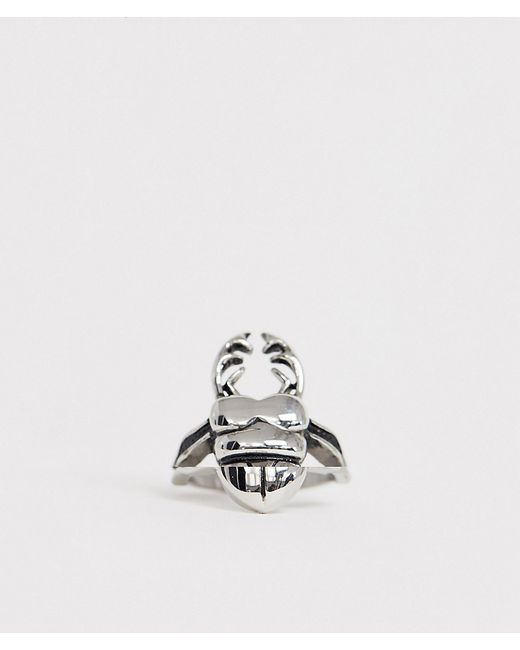 Reclaimed Vintage inspired stainless steel ring with beetle design exclusive to