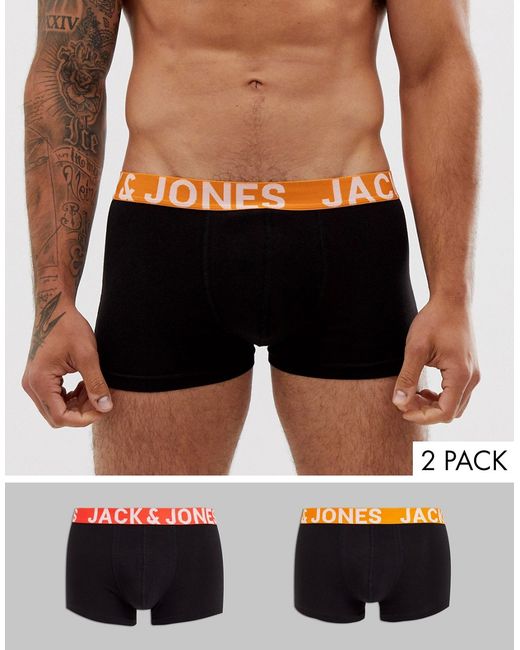 Jack & Jones 2 pack trunks with contrast waistband