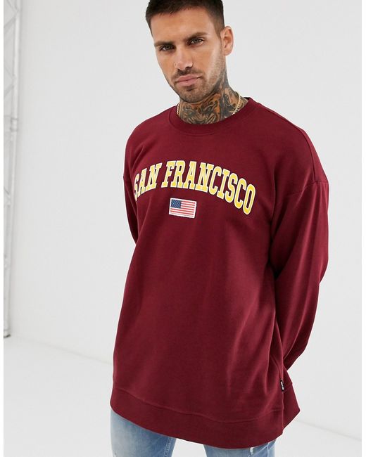 Only & Sons San Francisco crew neck sweat in burgundy