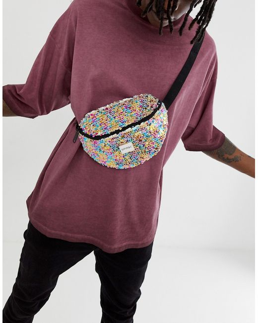 Spiral Platinum fanny pack with feathered sequins