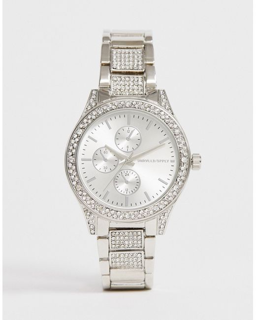 Asos Design bracelet watch with crystals in tone