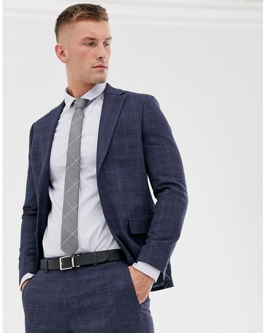 Moss Bros Moss London suit jacket in blue check