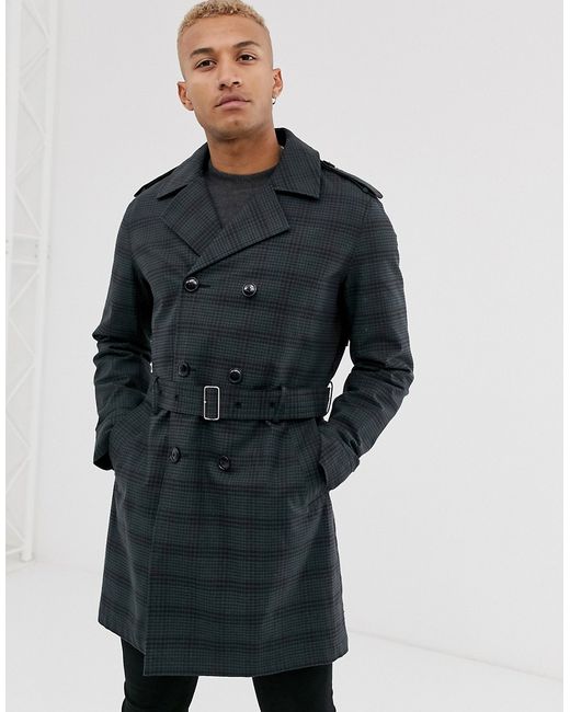 Asos Design double breasted trench coat in check