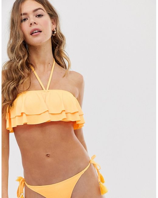 Glamorous bandeau frill bikini top in