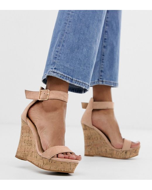 Glamorous Exclusive blush wood effect wedge sandals