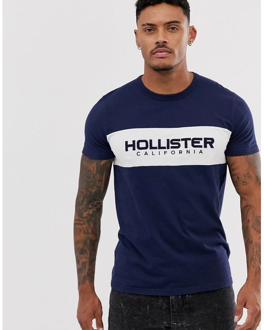 Hollister tech logo chest stripe t-shirt in block