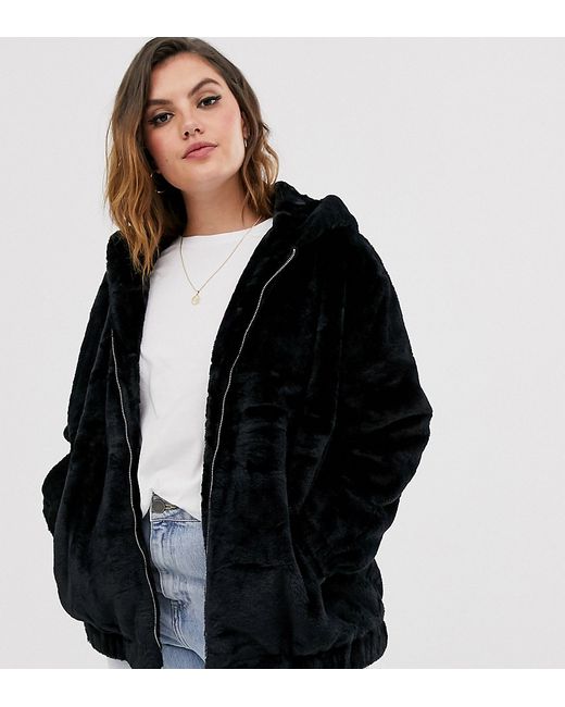 New Look Plus New Look Curves hooded fur bomber in