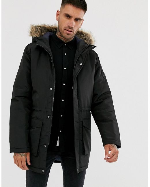 Only & Sons parka with faux fur hood