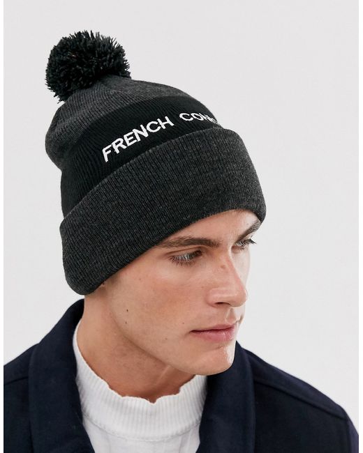 French Connection striped bobble beanie