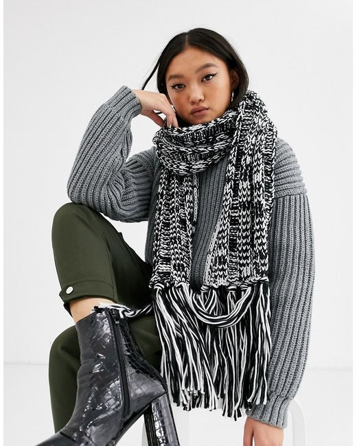 Asos Design two tone knit scarf with tassels in and