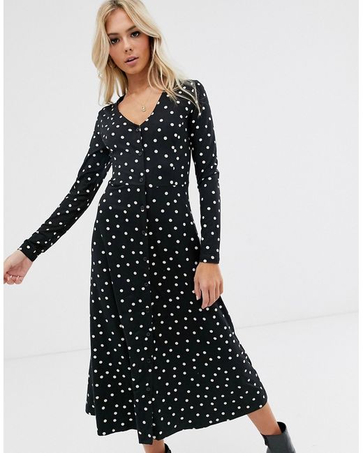 New Look smock maxi dress in and white polka dot