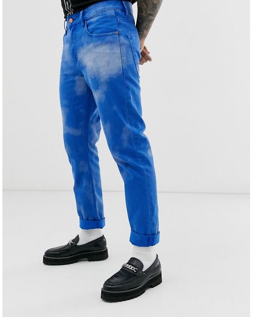 Asos Design slim jeans in cobalt with cloud effect