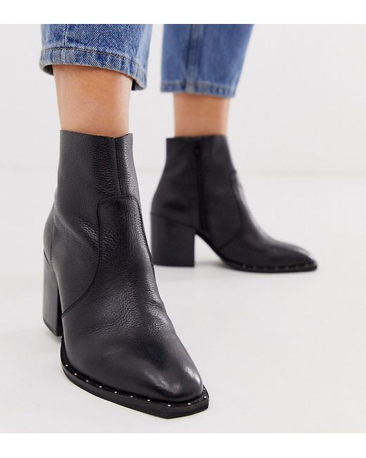 Asos Design Wide Fit Restore leather studded block heel boots in
