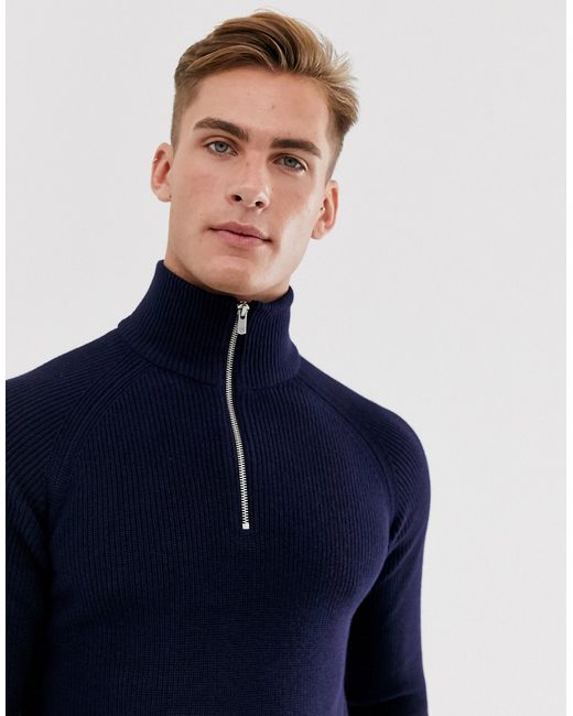 Jack & Jones Premium half zip knitted sweater in