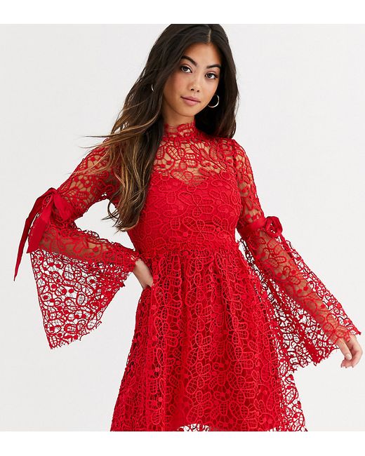 Sisters of the Tribe high neck dress in lace with ribbon